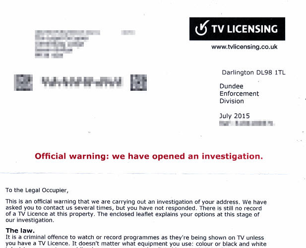 Harassed by TV Licensing