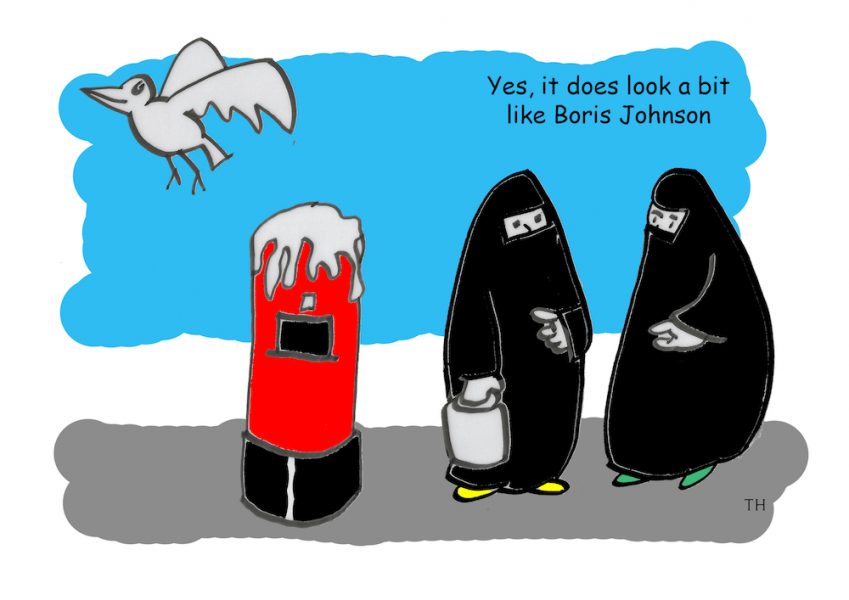 burkha Boris Johnson cartoon