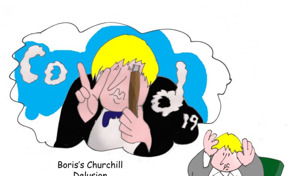 Ted Harrison cartoon on Boris Johnson’s Churchill delusion