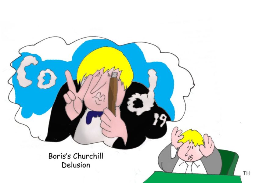 Ted Harrison cartoon on Boris Johnson’s Churchill delusion