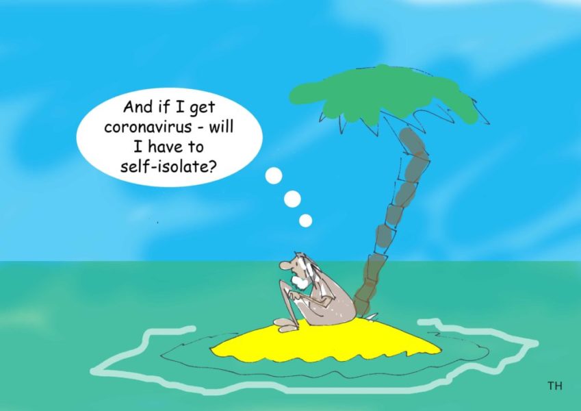 Coronavirus cartoon and the call to self-isolate