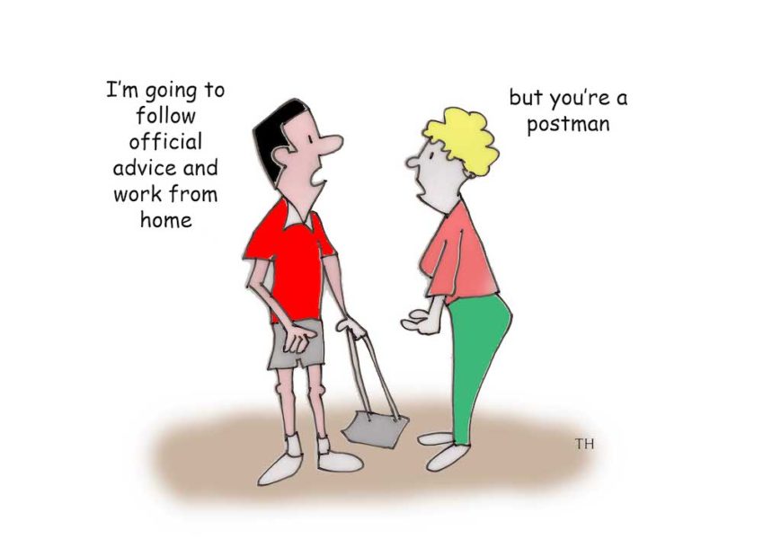 Ted Harrison cartoon on the coronavirus advice to work from home