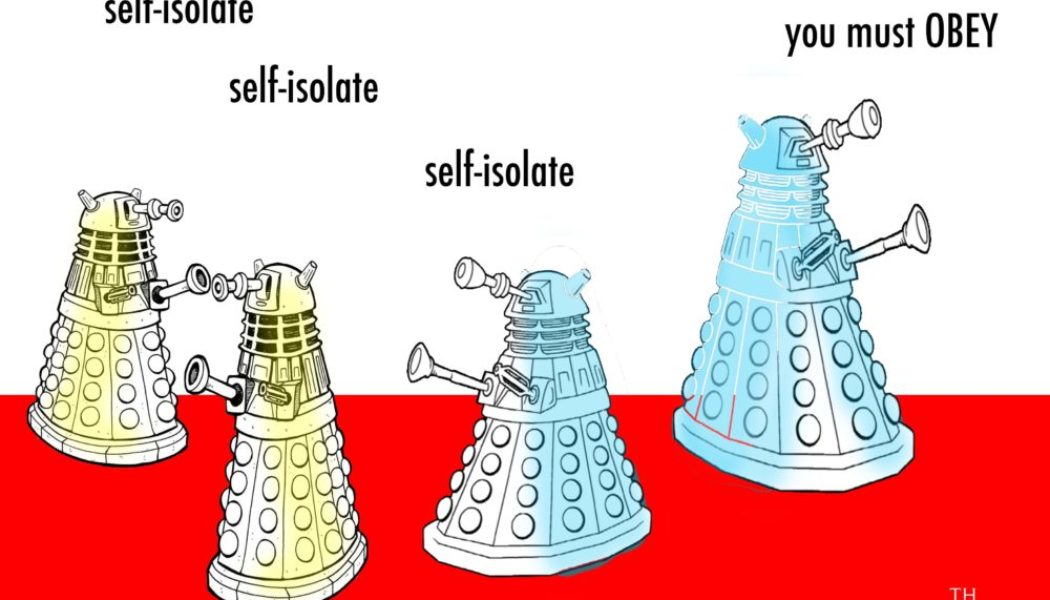 Ted Harrison cartoon on self-isolate advice