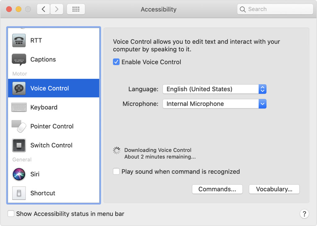 Apple voice control macOS Catalina