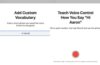 Side-by-side screenshots showing Apple Voice Control in macOS Sequoia adding and recording custom vocabulary, including phrase input and pronunciation recording interface.