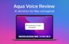 Aqua Voice Review featured image showing a MacBook with a floating text box for AI dictation, set against a clean Apple-style gradient background.