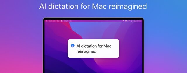 Aqua Voice Review featured image showing a MacBook with a floating text box for AI dictation, set against a clean Apple-style gradient background.