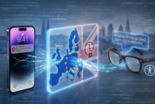 iOS 26.3 Notification Forwarding illustrated with an iPhone sending notifications to smart glasses for accessibility