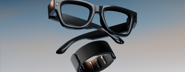 Meta Ray-Ban smart glasses and Meta Neural Band wristband demonstrating EMG neural interface accessibility technology.