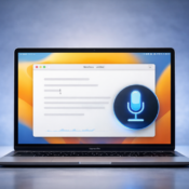 Featured image showing a MacBook with Voice Control on screen after Apple fixed the new line and new paragraph bugs in macOS 26.4.1