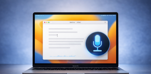 Featured image showing a MacBook with Voice Control on screen after Apple fixed the new line and new paragraph bugs in macOS 26.4.1