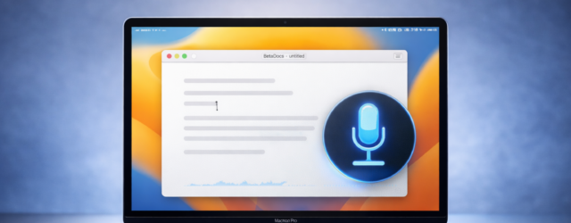 Featured image showing a MacBook with Voice Control on screen after Apple fixed the new line and new paragraph bugs in macOS 26.4.1