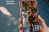 Meta smart glasses call controls shown during a WhatsApp point-of-view video call with the command “Hey Meta, camera on”.